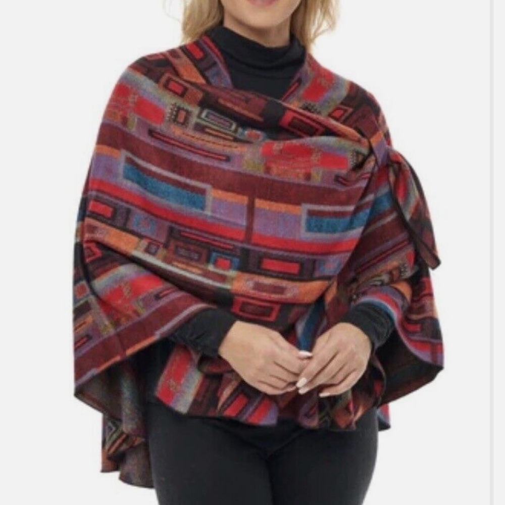 Rapti Reversible Cashmere Shawl Tile Mosaic OS EUC Soft Art to Wear Wrap WESTERN